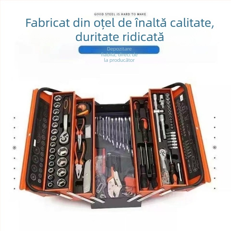 85 de piese: set de scule pliabil în trei niveluri cu ratchet wrench pentru reparații auto – set multifuncțional