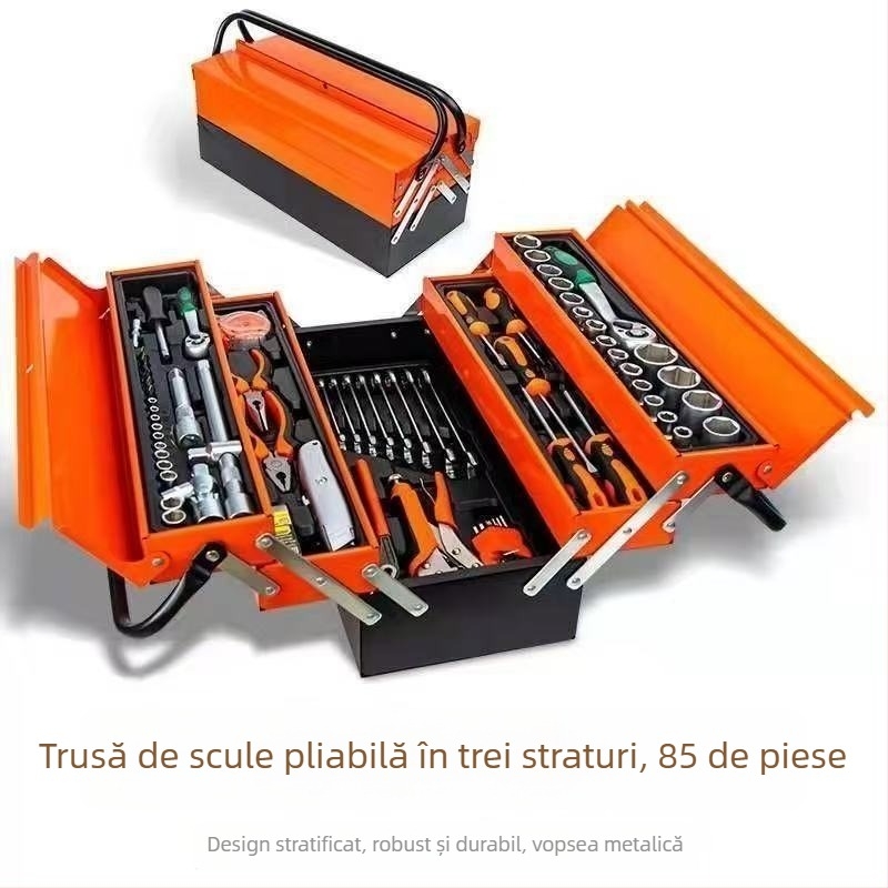 85 de piese: set de scule pliabil în trei niveluri cu ratchet wrench pentru reparații auto – set multifuncțional