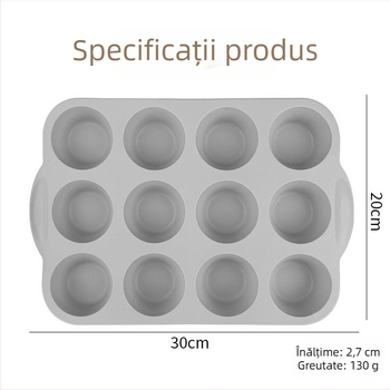 Formă din silicon cu 12 cavități, tavă rotundă pentru brioșe, jeleu și budincă, pentru coacere acasă
