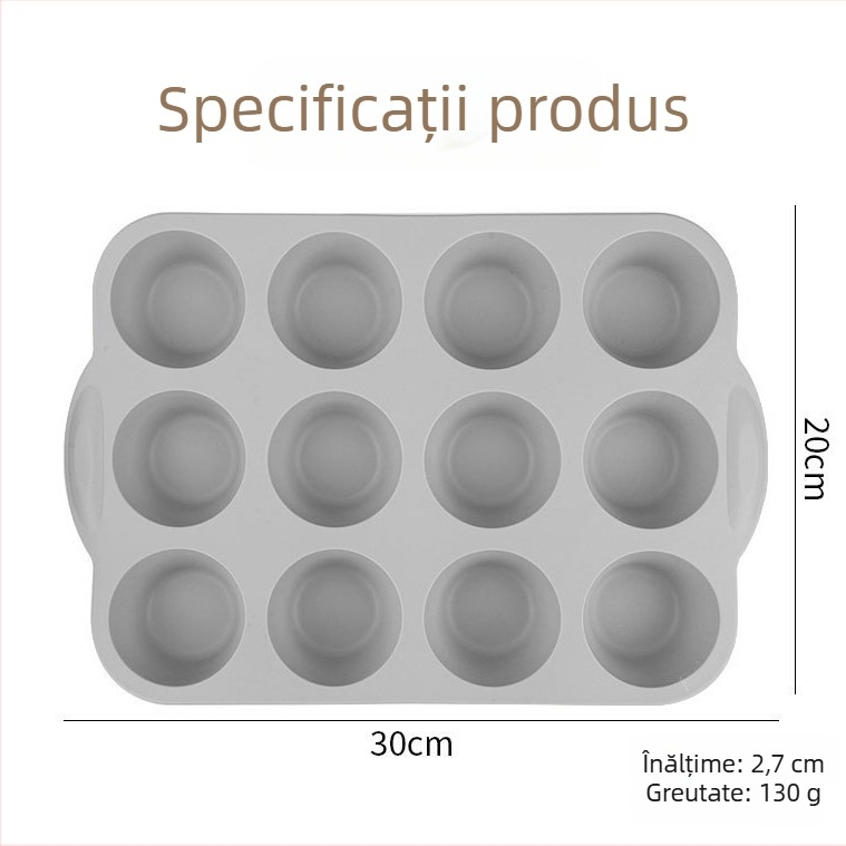 Formă din silicon cu 12 cavități, tavă rotundă pentru brioșe, jeleu și budincă, pentru coacere acasă