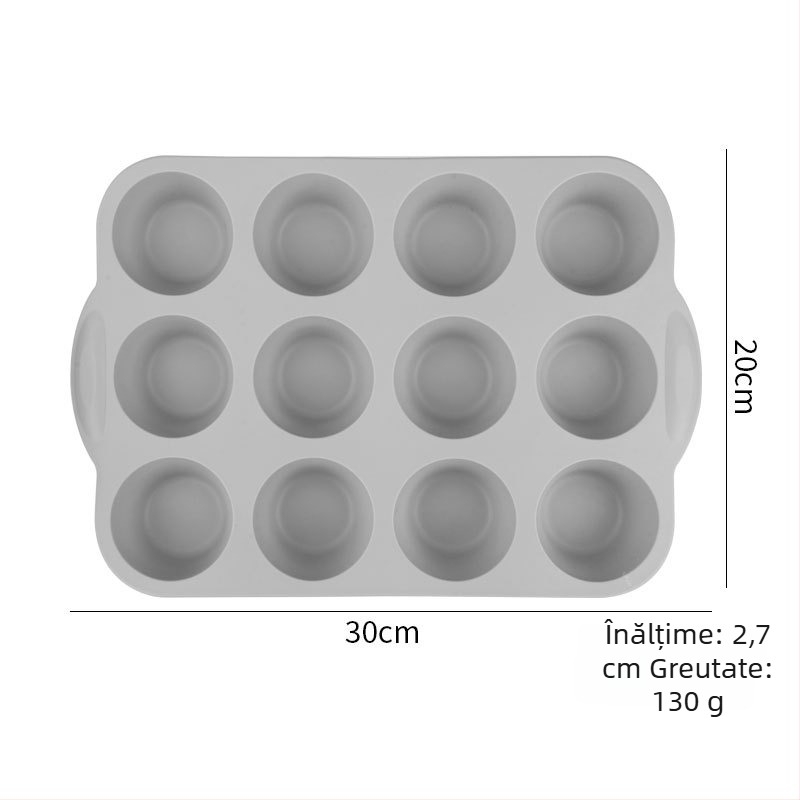 Formă din silicon cu 12 cavități, tavă rotundă pentru brioșe, jeleu și budincă, pentru coacere acasă