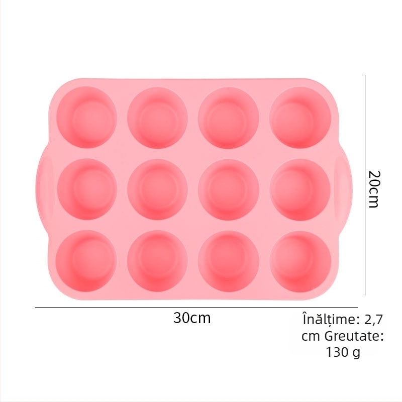 Formă din silicon cu 12 cavități, tavă rotundă pentru brioșe, jeleu și budincă, pentru coacere acasă