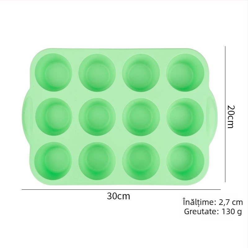 Formă din silicon cu 12 cavități, tavă rotundă pentru brioșe, jeleu și budincă, pentru coacere acasă