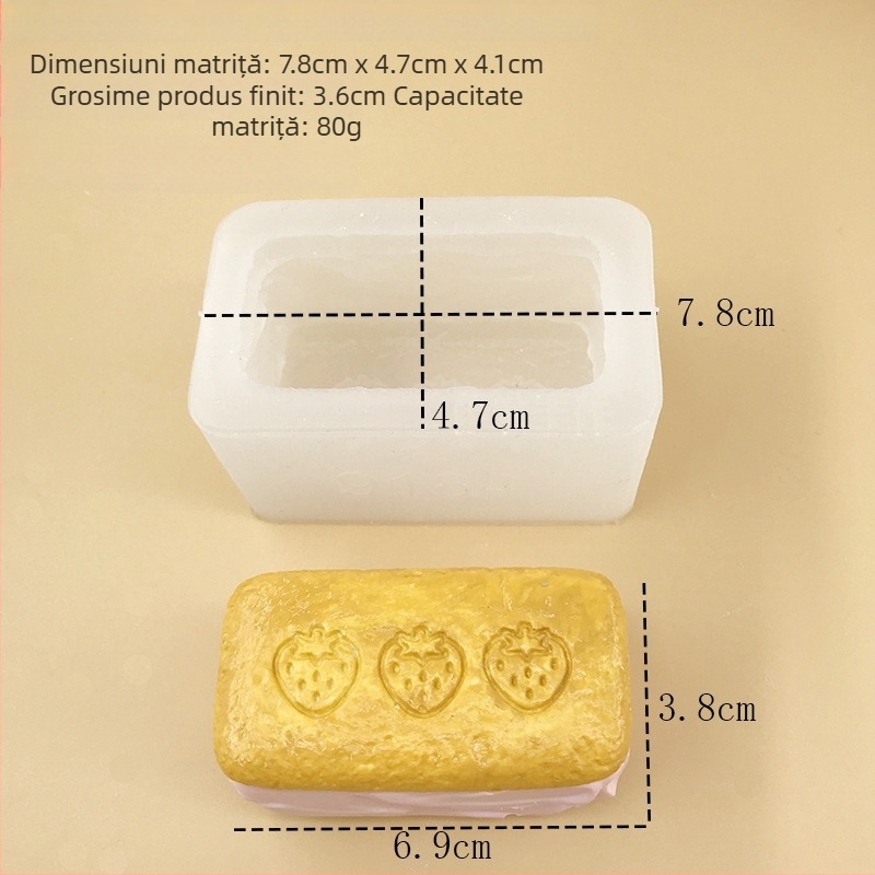 Formă din silicon pentru coacere: baton cu căpșună și lapte, biscuit cu cremă de căpșuni și mousse