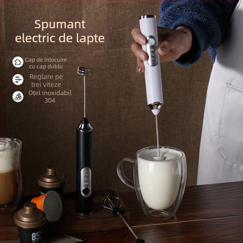 Bătător electric de mână pentru ouă și spumă de lapte, compact, fără fir