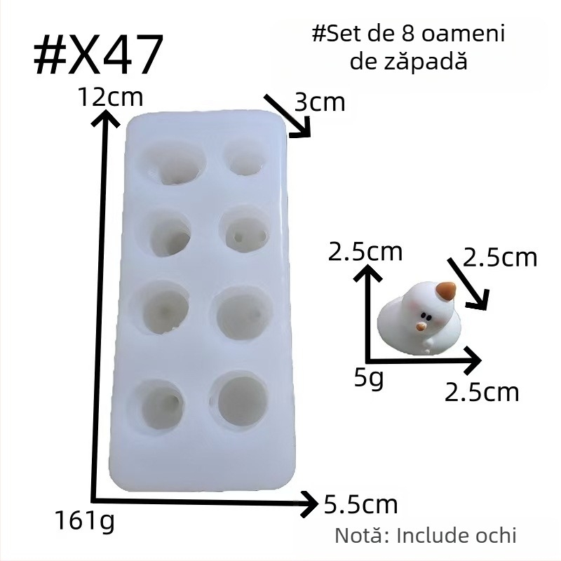 Set DIY 3D din silicon pentru foca mică, pasăre mică și om de zăpadă – ornament pentru mașină