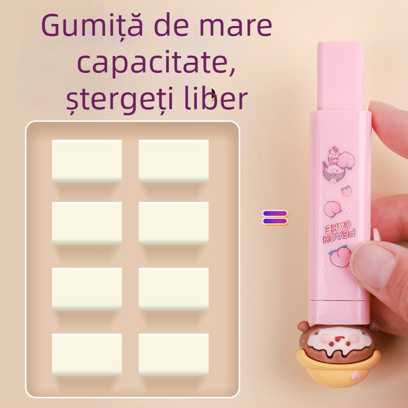 Radieră pentru creion cu mecanism push-pull pentru elevi din ciclul primar, design drăguț cu desen animat, capacitate mare, nu lasă urme