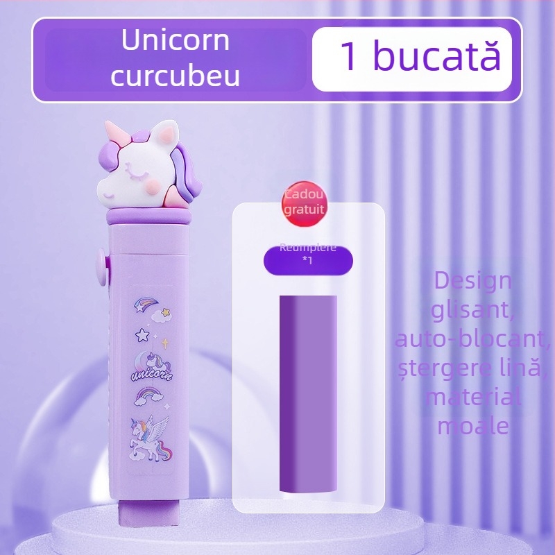 Radieră pentru creion cu mecanism push-pull pentru elevi din ciclul primar, design drăguț cu desen animat, capacitate mare, nu lasă urme