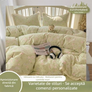 Set de pat din patru piese, cu dantelă albă și imprimeu decupat, personalizat, stil nou 2025