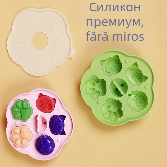 Formă din silicon alimentar pentru bebeluși, formă de prăjituri la abur cu design desen animat, pentru hrana pentru copii și cuburi de gheață, rezistentă la temperaturi înalte, potrivită pentru cuptor, mașina de spălat vase și frigider