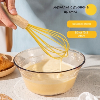 Tel pentru ouă cu mâner din silicon și lemn, pentru coacere, ustensilă de bucătărie manuală