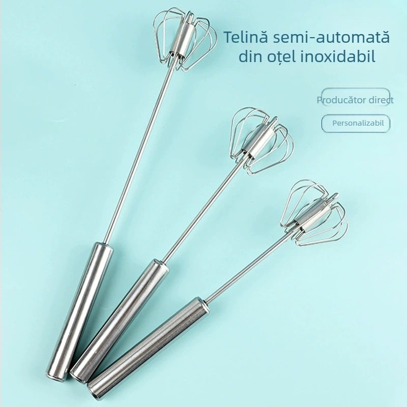 Bătător de ouă semi-automat, mixer manual compact din oțel inoxidabil