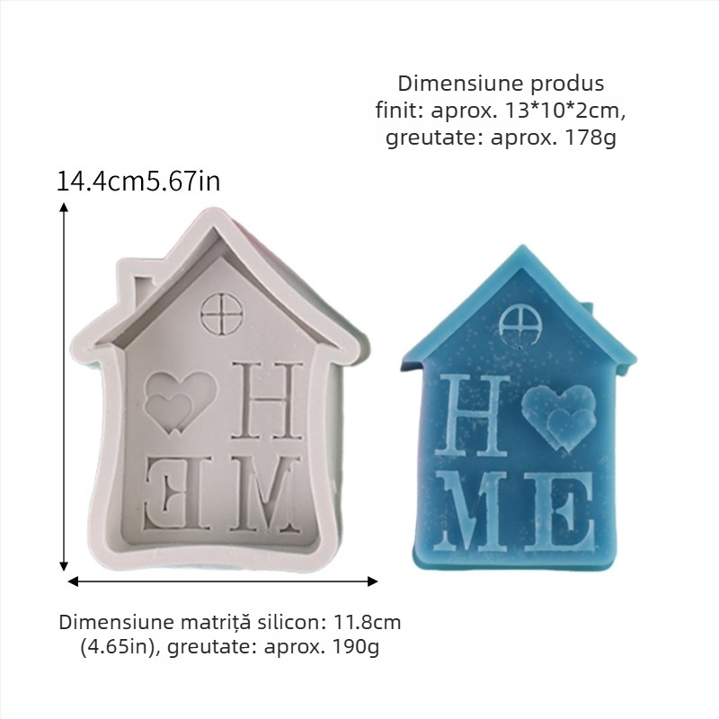 Formă din silicon pentru fondant și prăjituri - casă cu inimă și litere, realizată manual, design creativ pentru coacere