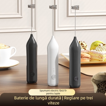 Spumător electric pentru lapte, portabil, din oțel inoxidabil, amestecator pentru cafea, model 007, 3 viteze