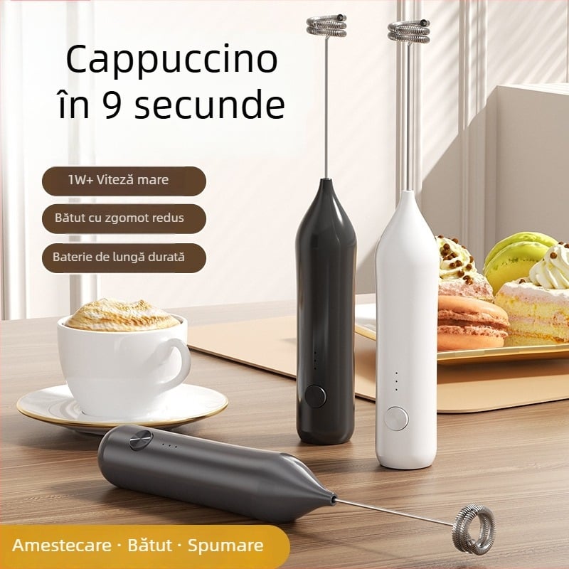 Spumător electric pentru lapte, portabil, din oțel inoxidabil, amestecator pentru cafea, model 007, 3 viteze