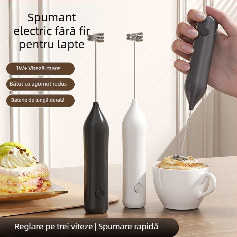 Spumător electric pentru lapte, portabil, din oțel inoxidabil, amestecator pentru cafea, model 007, 3 viteze