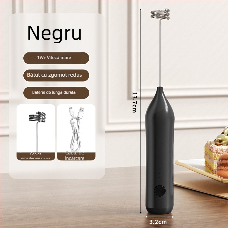 Spumător electric pentru lapte, portabil, din oțel inoxidabil, amestecator pentru cafea, model 007, 3 viteze
