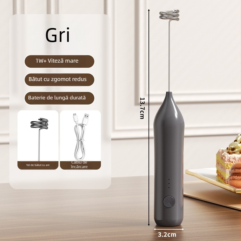 Spumător electric pentru lapte, portabil, din oțel inoxidabil, amestecator pentru cafea, model 007, 3 viteze