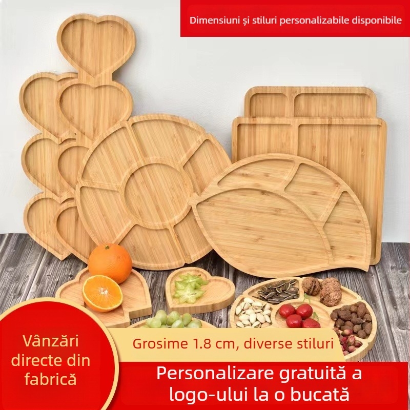 Veselă din lemn de bambus: tavă pentru mic dejun și farfurie pentru pizza și pâine, design modern minimalist, pentru mâncăruri occidentale, gustări și ceai de după-amiază