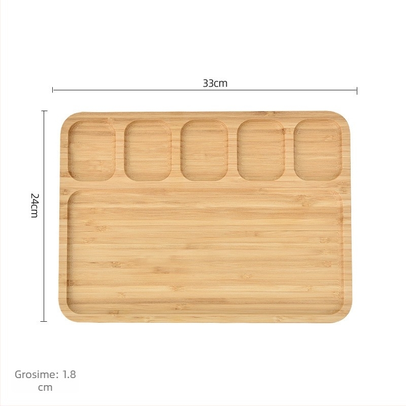 Veselă din lemn de bambus: tavă pentru mic dejun și farfurie pentru pizza și pâine, design modern minimalist, pentru mâncăruri occidentale, gustări și ceai de după-amiază