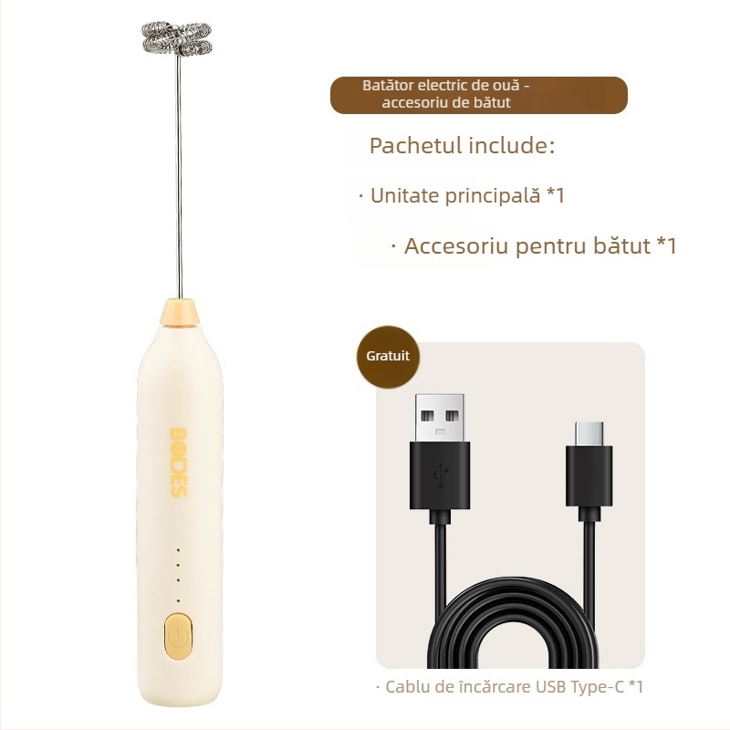 Spumător electric pentru lapte, tel de ouă, spumator pentru cafea, mini mixer reîncărcabil