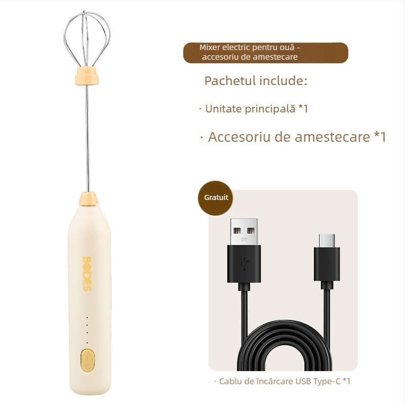 Spumător electric pentru lapte, tel de ouă, spumator pentru cafea, mini mixer reîncărcabil
