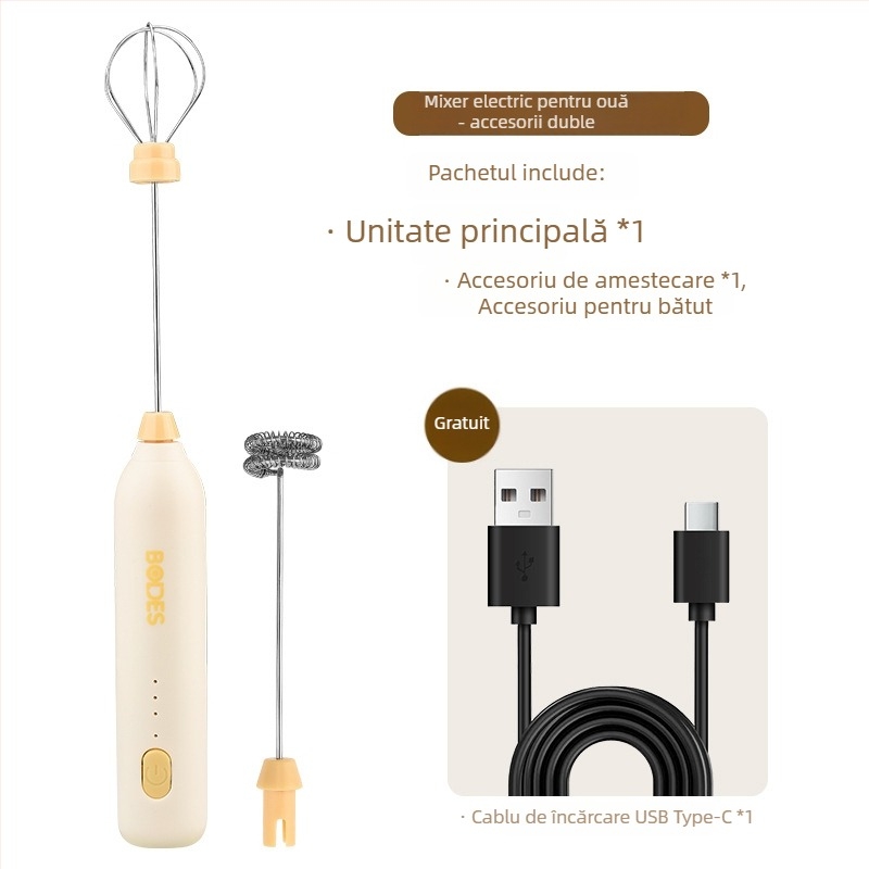 Spumător electric pentru lapte, tel de ouă, spumator pentru cafea, mini mixer reîncărcabil