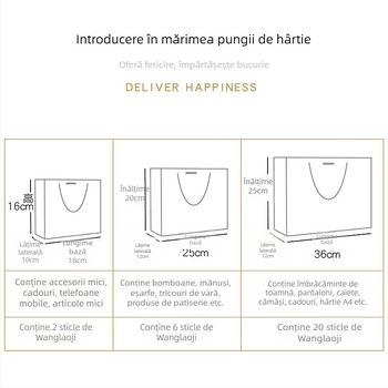 Geantă de cadouri roșie festivă cu mâner și panglică, design cu dungi, textură a ambalajului
