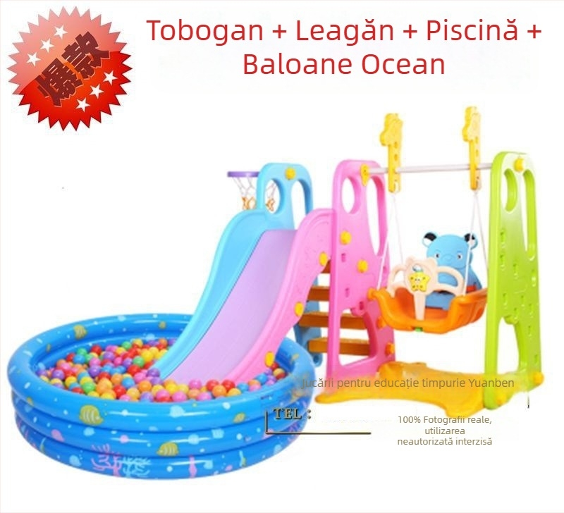 Trei în unu: tobogan interior pentru grădiniță și set cu leagăn pentru exterior, pentru uz casnic