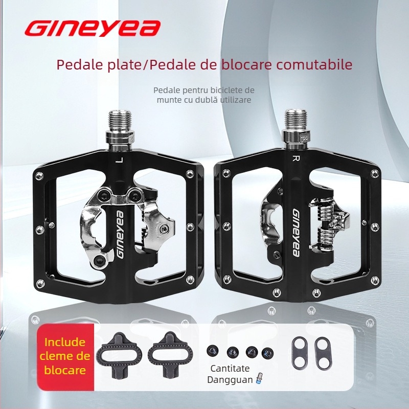 Pedale pentru bicicletă de munte cu mecanism de auto-închidere, utilizare duală: pedale plate și pedale cu încuietoare, din aliaj de aluminiu