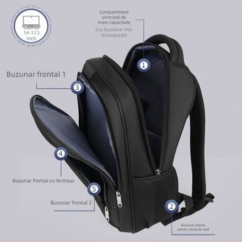 Rucsac unisex pentru laptop de 16 inch, din material Oxford impermeabil, rucsac urban multifuncțional pentru călătoriile de afaceri