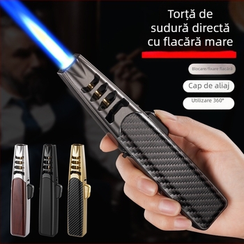 Aprinzător portabil cu butan pentru grătar în aer liber, flacără puternică, rezistent la vânt, din metal, aprindere directă, design minimalist