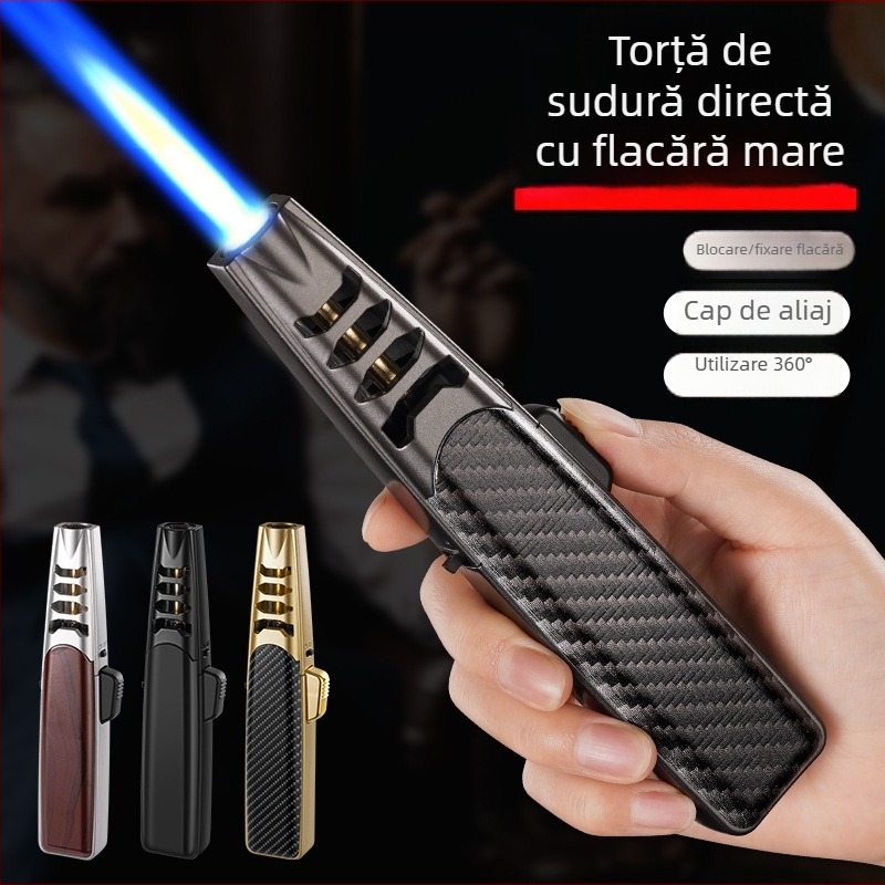 Aprinzător portabil cu butan pentru grătar în aer liber, flacără puternică, rezistent la vânt, din metal, aprindere directă, design minimalist