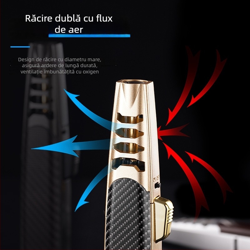 Aprinzător portabil cu butan pentru grătar în aer liber, flacără puternică, rezistent la vânt, din metal, aprindere directă, design minimalist