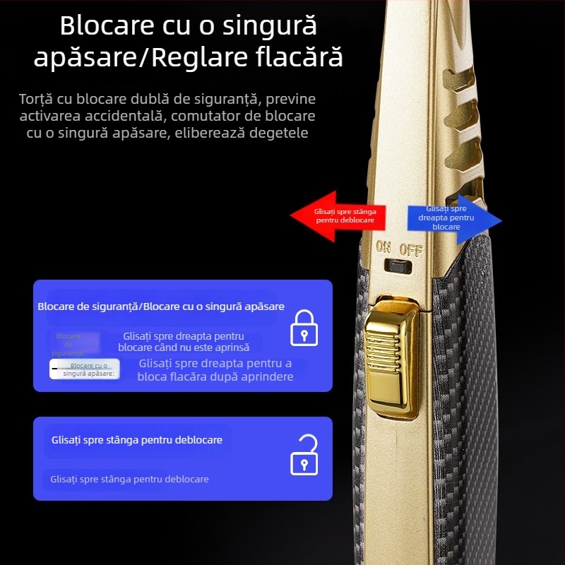Aprinzător portabil cu butan pentru grătar în aer liber, flacără puternică, rezistent la vânt, din metal, aprindere directă, design minimalist