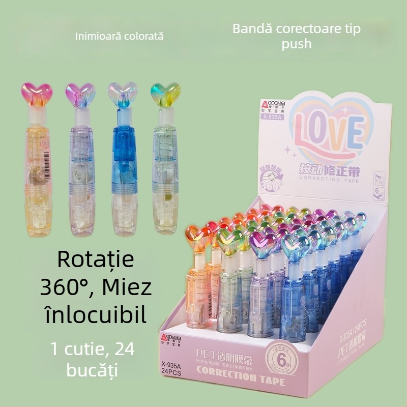 Bandă corectoare cu vârf rotativ de 360°, film PET transparent și nucleu înlocuibil