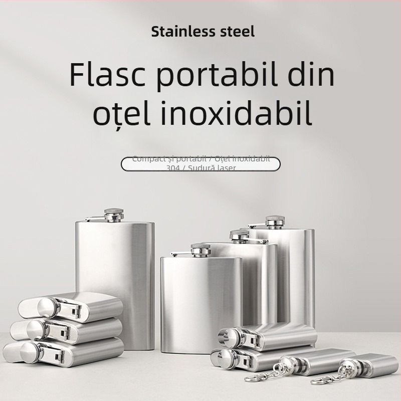 Flască din oțel inoxidabil, 1–10 oz, portabilă pentru exterior, finisaj natural