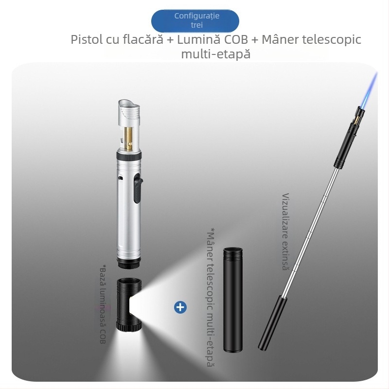 Koofly Aprindător cu flacără albastră, tub telescopic și iluminare COB – potrivit pentru grătar în aer liber și camping