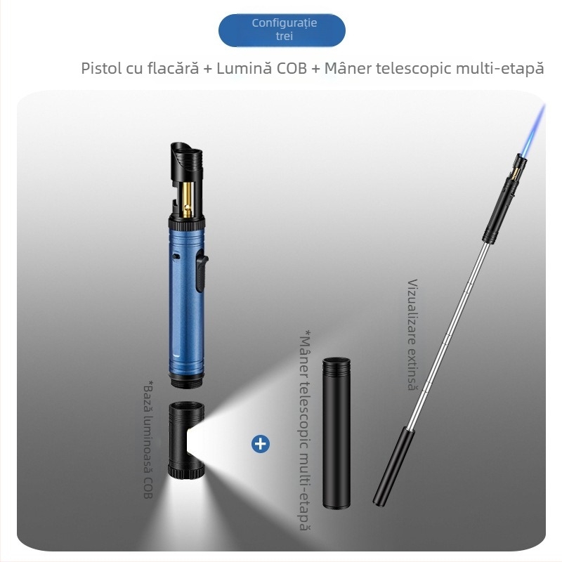 Koofly Aprindător cu flacără albastră, tub telescopic și iluminare COB – potrivit pentru grătar în aer liber și camping