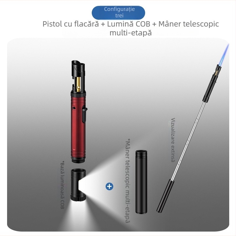 Koofly Aprindător cu flacără albastră, tub telescopic și iluminare COB – potrivit pentru grătar în aer liber și camping