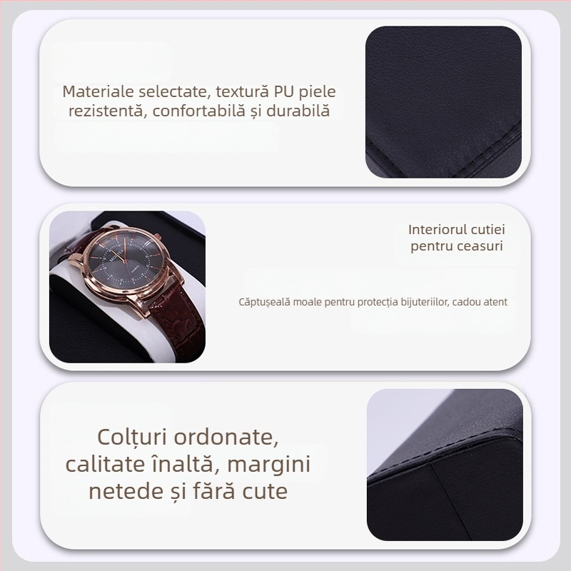Cutie pentru ceas din piele premium, cu fermoar, cutie PU cu capac rabat, cutie de ceas personalizată cu logo imprimat