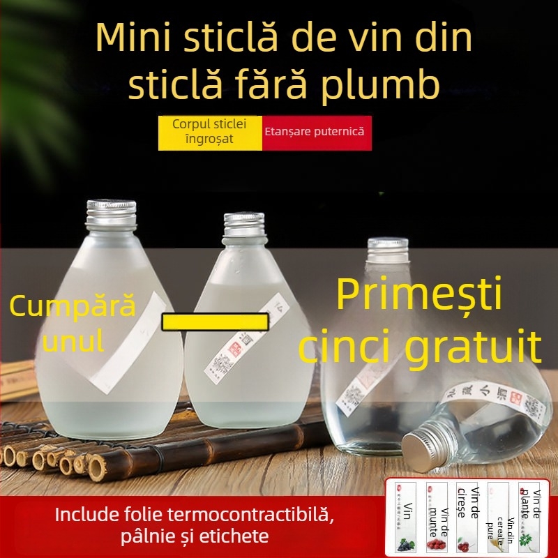 Sticluță de sticlă mică, sigilată, transparentă, cu finisaj mat, pentru vin din fructe, recipient premium pentru sănătate