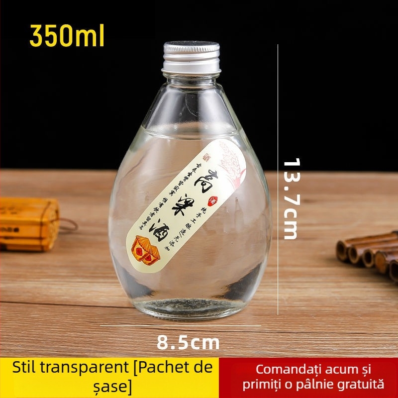 Sticluță de sticlă mică, sigilată, transparentă, cu finisaj mat, pentru vin din fructe, recipient premium pentru sănătate