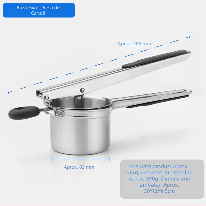 Presă de cartofi din oțel inoxidabil 304, mâner din silicon – zdrobitor de cartofi manual și storcător de suc