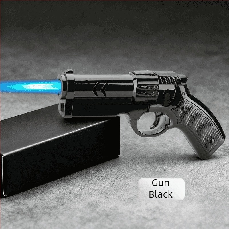 Aprindător în formă de pistol, rezistent la vânt, corp metalic gonflabil, pentru grătar în aer liber, design mecanic la modă, flacără reglabilă