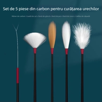 Set complet de instrumente pentru curățarea urechii, cu pene de gâscă și bețișoare de bumbac