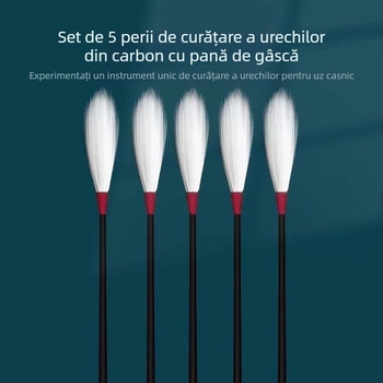 Set complet de instrumente pentru curățarea urechii, cu pene de gâscă și bețișoare de bumbac