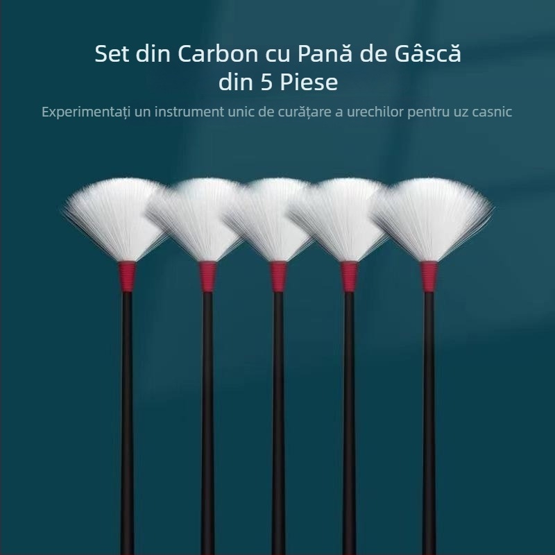 Set complet de instrumente pentru curățarea urechii, cu pene de gâscă și bețișoare de bumbac