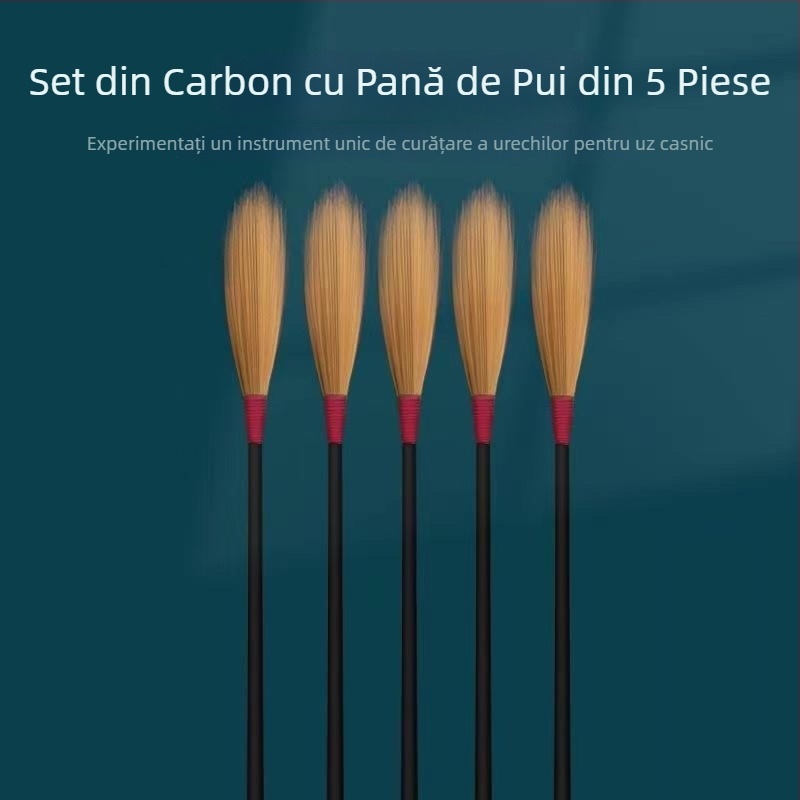 Set complet de instrumente pentru curățarea urechii, cu pene de gâscă și bețișoare de bumbac