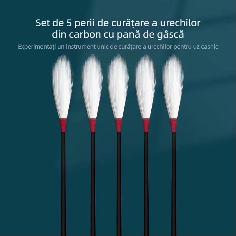 Set complet de instrumente pentru curățarea urechii, cu pene de gâscă și bețișoare de bumbac